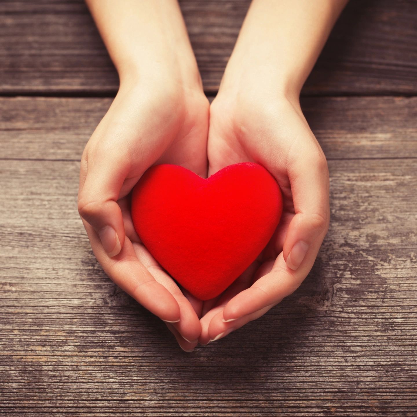 Hands holding a red heart
